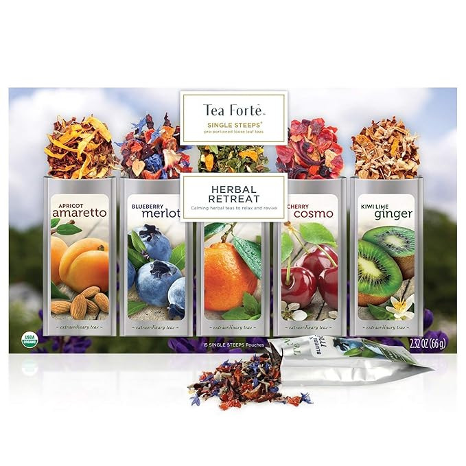 Tea Forte Single Steeps Loose Leaf Tea Sampler, Assorted Variety Tea Box, 15 Single Serve Pouches... | Amazon (US)
