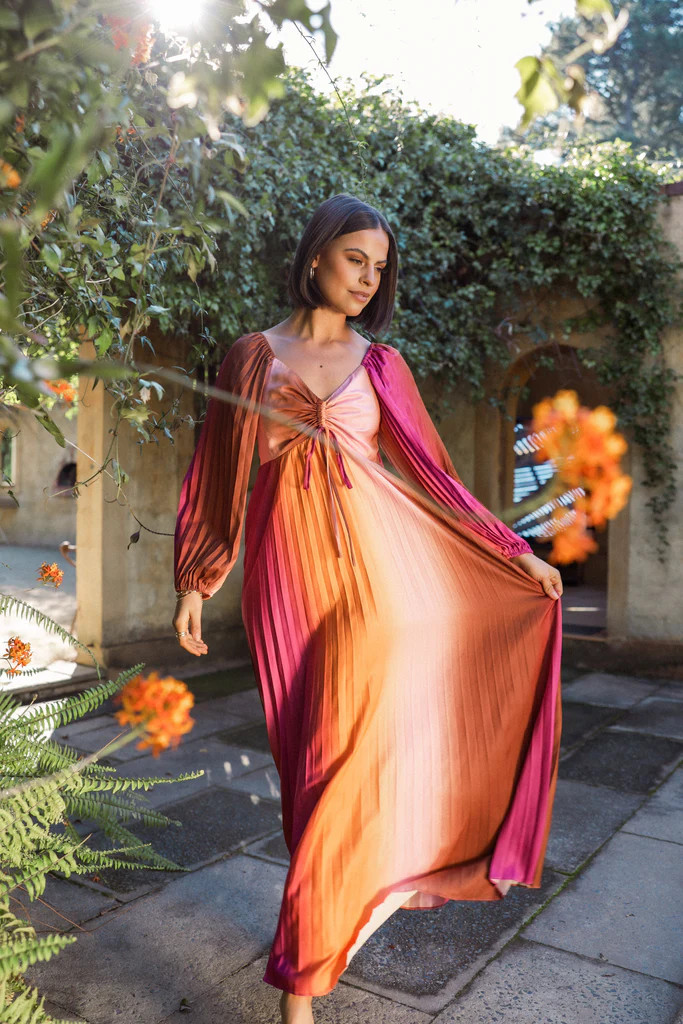 Maya Long Sleeve Pleated Midi Dress - Multi | Petal & Pup (US)