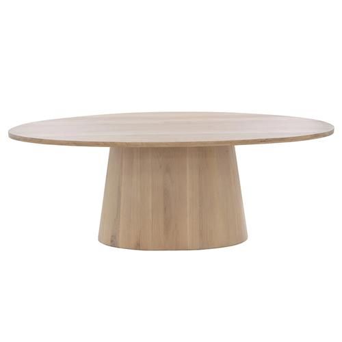 Sunpan Elina Rustic Lodge Light Brown Oak Wood Oval Pedestal Dining Table - 84"W | Kathy Kuo Home