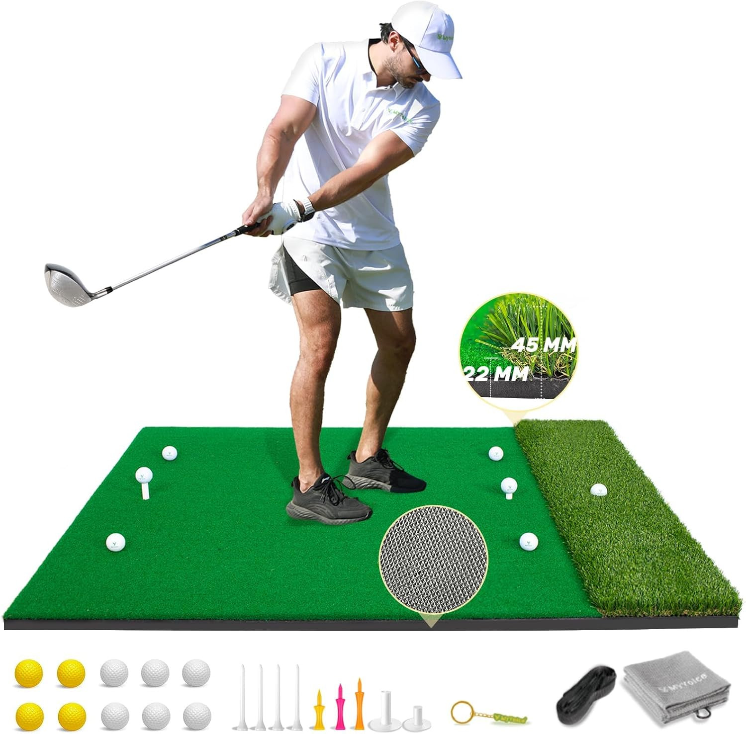 MyVoice Pro Thickened Golf Mat Set - 5x4ft | Premium Indoor/Outdoor Training for Precision Golf S... | Amazon (US)