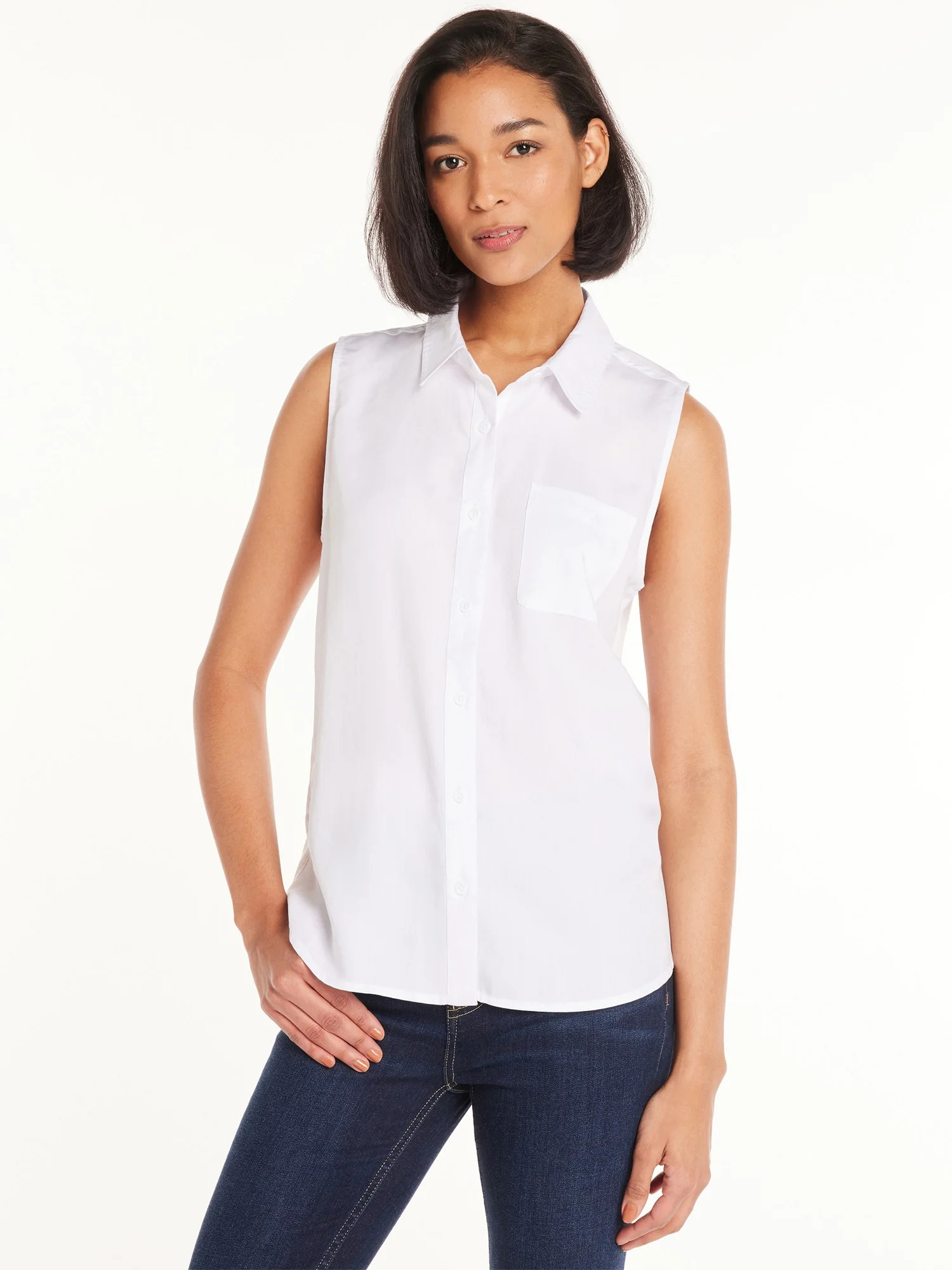 Time and Tru Sleeveless Button Down Shirt, Sizes XS-XXXL | Walmart (US)
