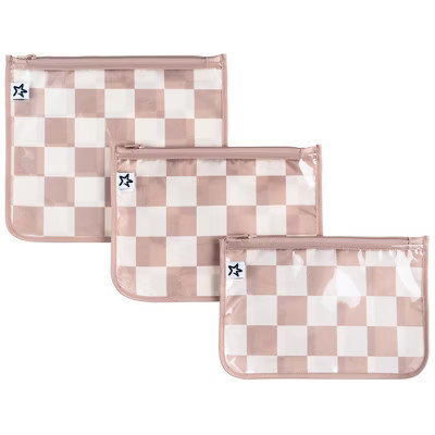 Tiny Twinkle 3-Pack Airline Compliant Travel Bags with Zipper Closure, Clear Front Pouch, Diaper Bag, Toiletry/Cosmetics Organizer (Beige Checkers) | Target