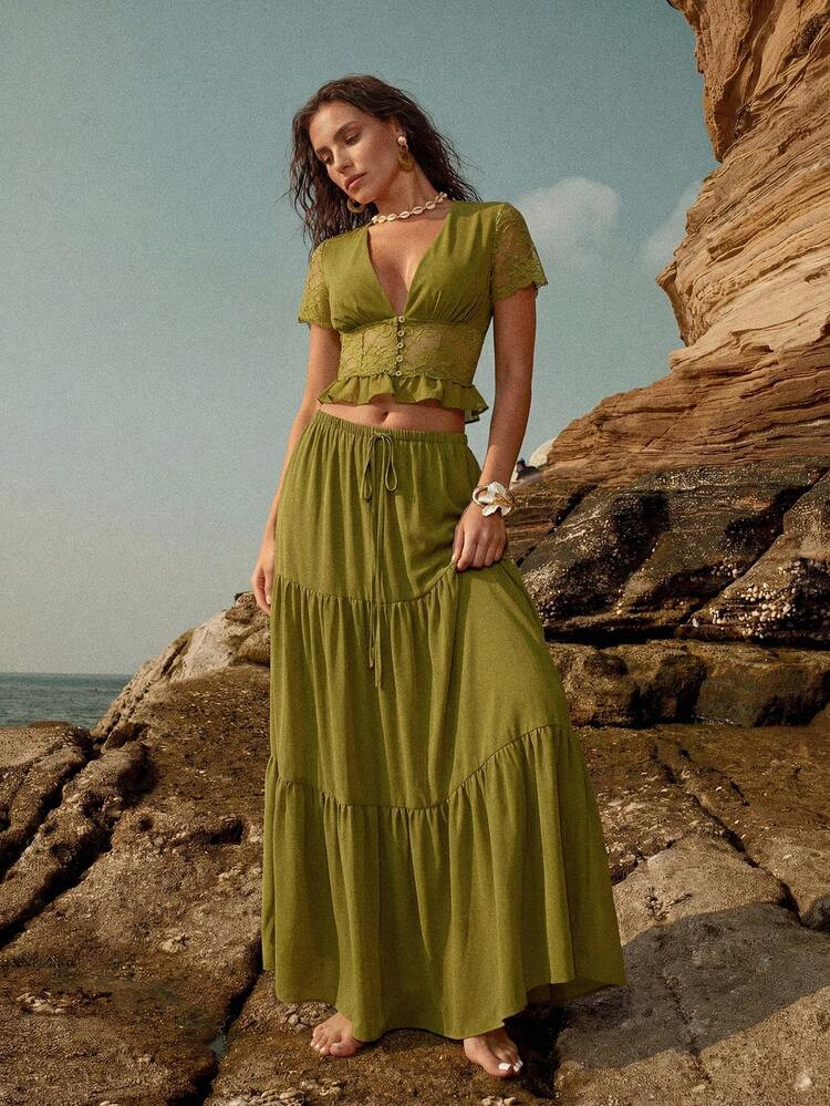 Swim Chiccia A-Line Flattering Chiffon Flowy Comfortable Commute Minimalist Versatile Skirt, Spring/Summer | SHEIN