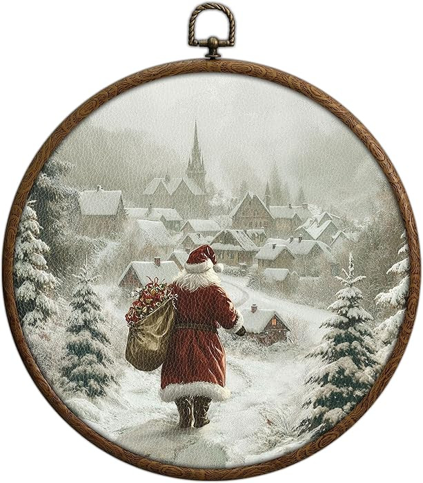 Santa is Coming to Town Round Wall Art, Santa Pictures for Wall Framed, Waterproof Round Frames f... | Amazon (US)