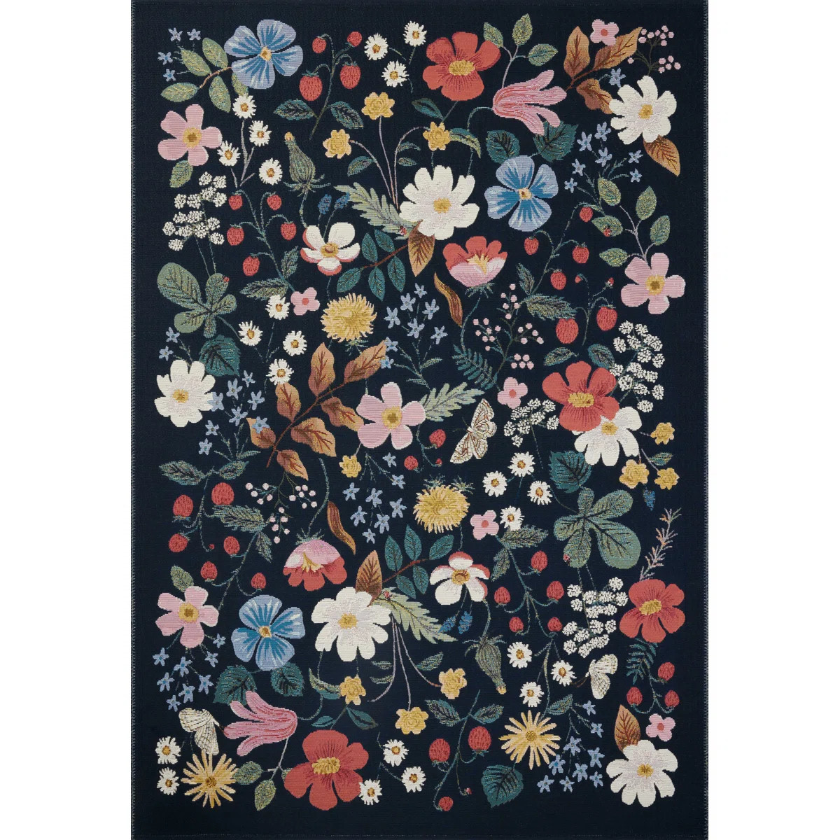 Rifle Paper Co. x Loloi Perennial Black/Navy Indoor / Outdoor Area Rug | Wayfair North America