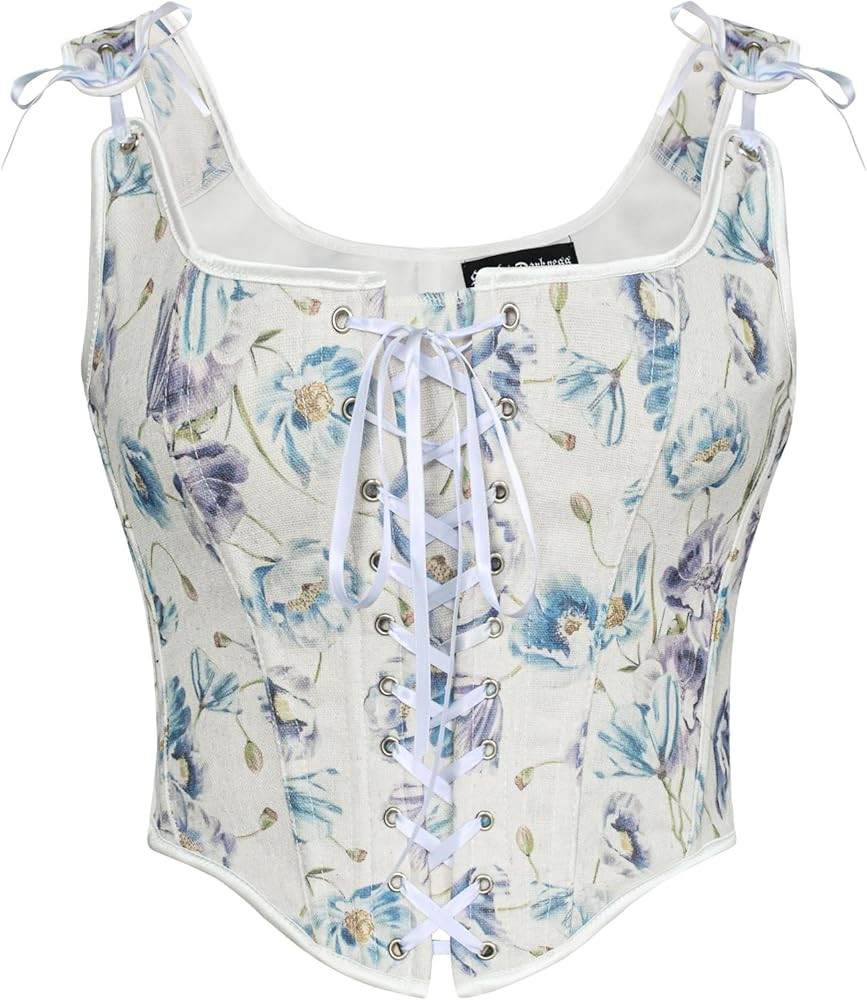 SCARLET DARKNESS Women's Floral Corset Top Cottagecore Vest Overbust Bustier Lace-up Vintage Medi... | Amazon (UK)