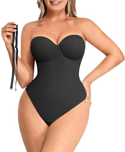 SHAPELLX Tummy Control Shapewear for Women Bodysuit Thong Fajas Colombianas Moldeadoras Low Back Body Suit Black L | Amazon (US)