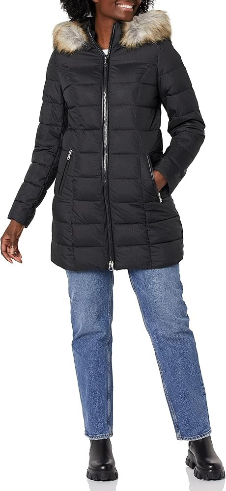 Laundry by Shelli Segal womens Stretch Quilted Puffer Jacket – Long Winter Coat With Faux Fur H... | Amazon (US)