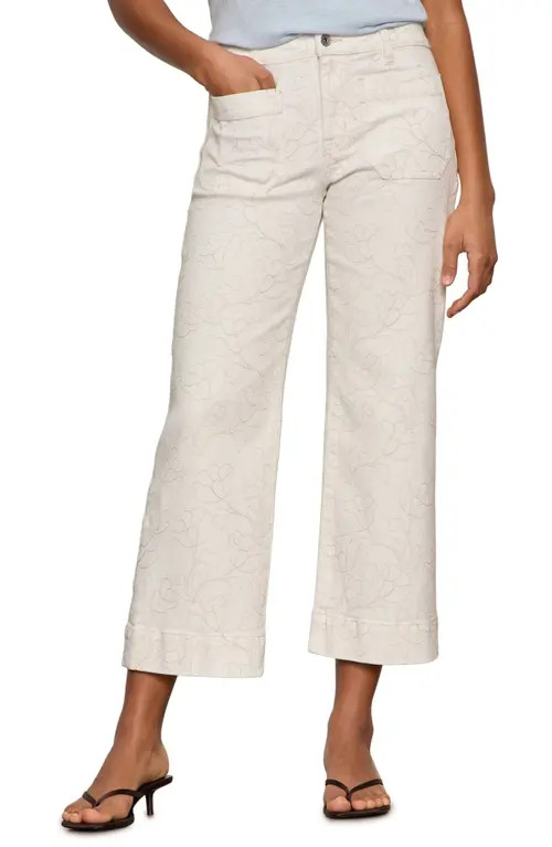 Sanctuary The Marine Embroidered Crop Wide Leg Jeans in Chalk White at Nordstrom, Size 30 | Nordstrom