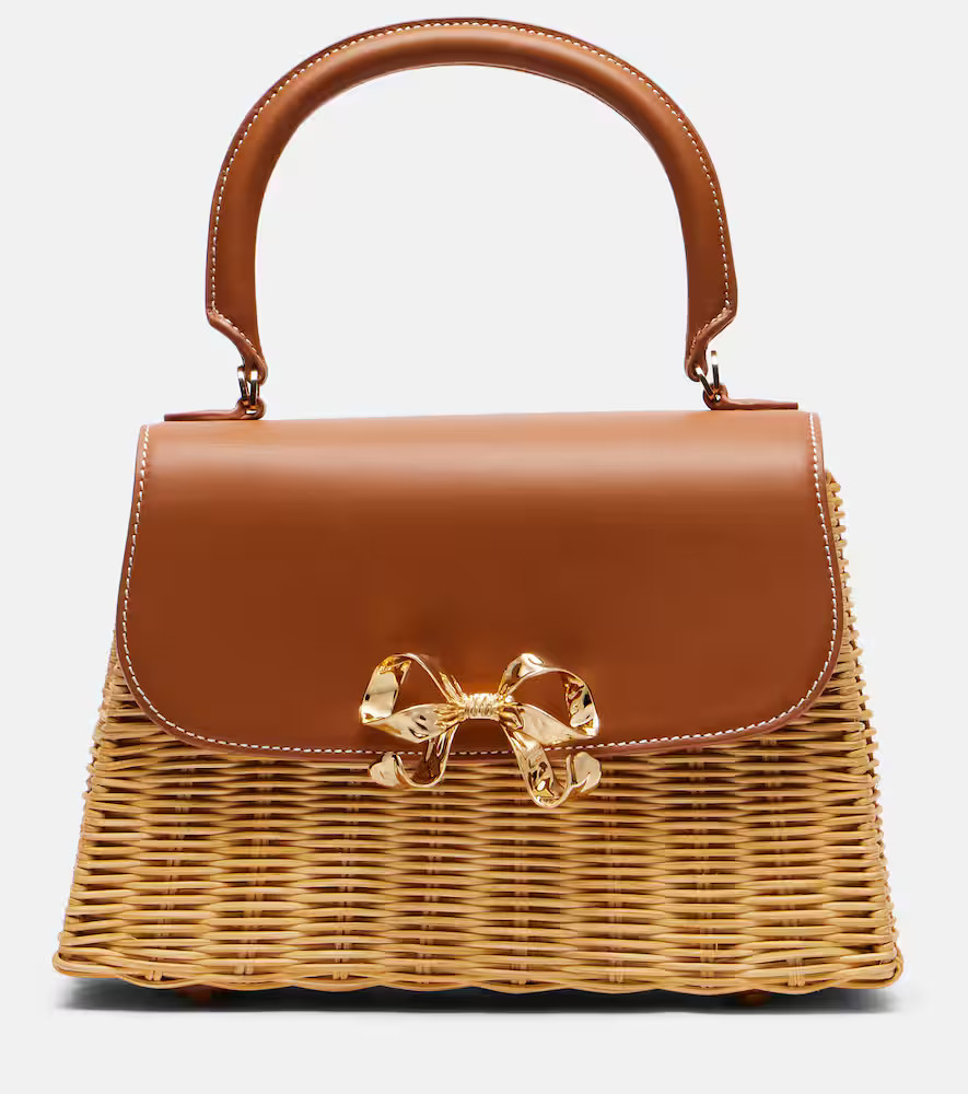 Self-Portrait Bow Mini rattan tote bag | Mytheresa (INTL)