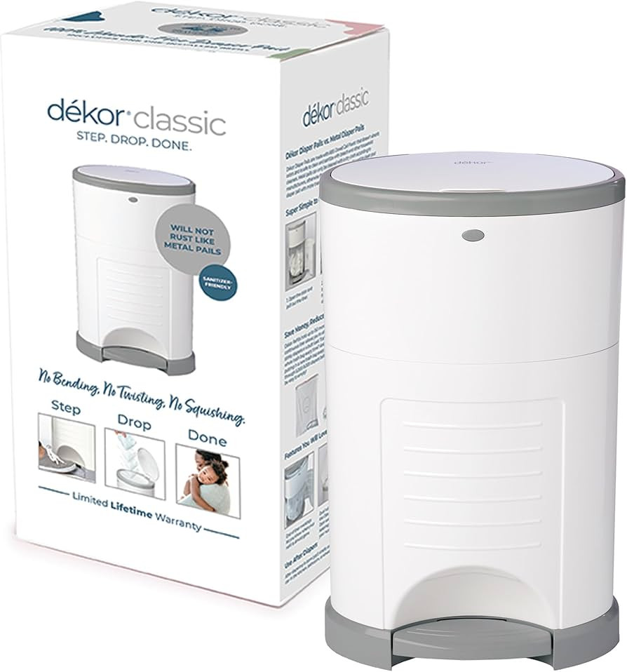 Diaper Dekor Classic Hands-Free Diaper Pail | White | Easiest to Use | Just Step – Drop – Don... | Amazon (US)