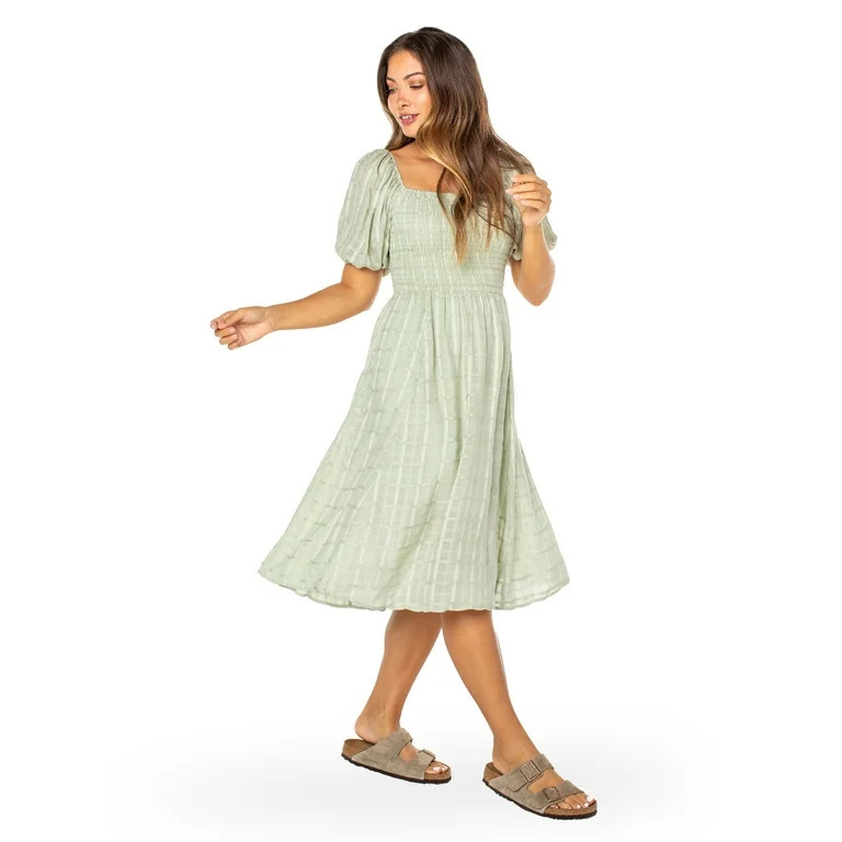 Celebrity Pink Juniors and Juniors Plus Short Sleeve Smocked Midi Dress | Walmart (US)