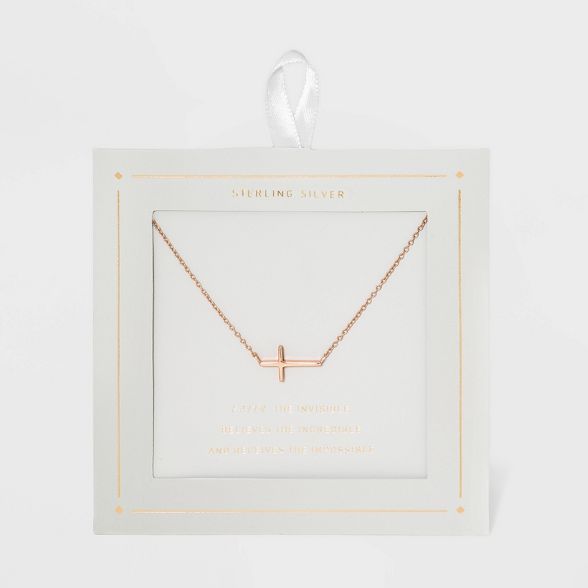 Sterling Silver Horizontal Cross Station Necklace - Rose Gold | Target