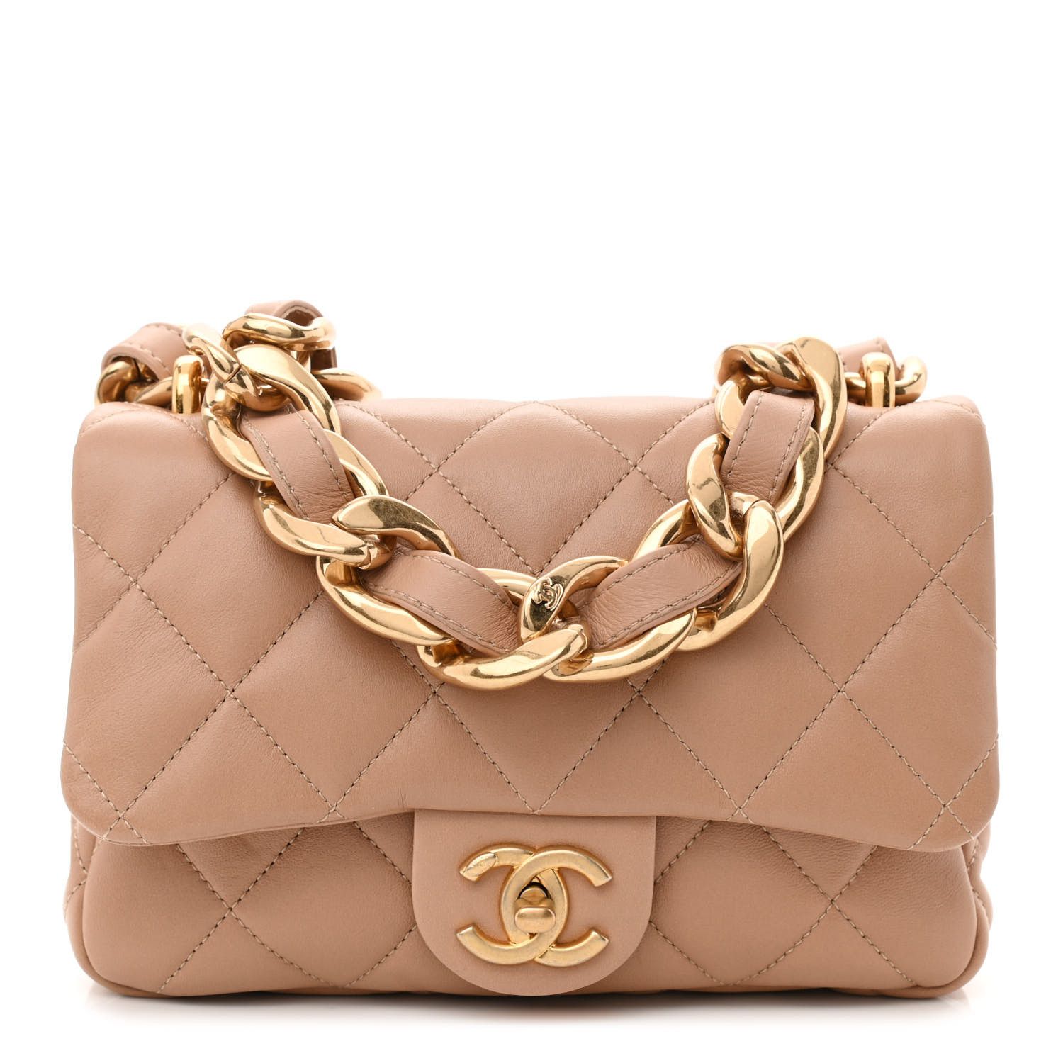 Lambskin Quilted Small CC Funky Town Flap Beige | FASHIONPHILE (US)