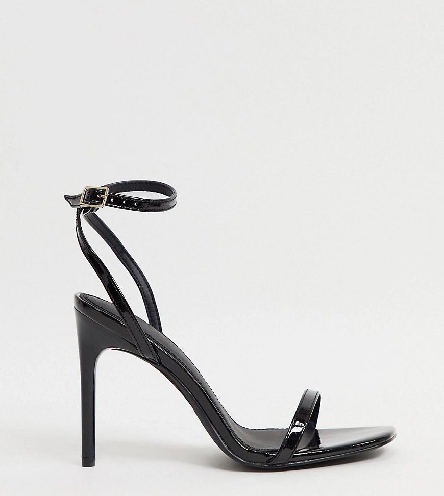 ASOS DESIGN Wide Fit Nova barely there heeled sandals in black patent | ASOS (Global)