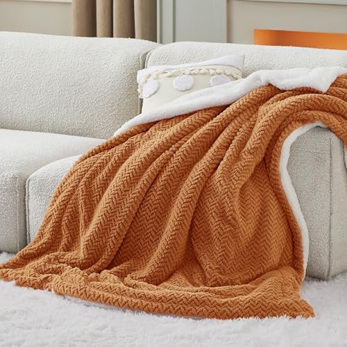 Bedsure Sherpa Fleece Twin Size Blanket for Bed - Herringbone Pattern, Thick and Warm, Soft Fuzzy Cozy Blanket for Winter, Burnt Orange, 60x80 Inches | Amazon (US)