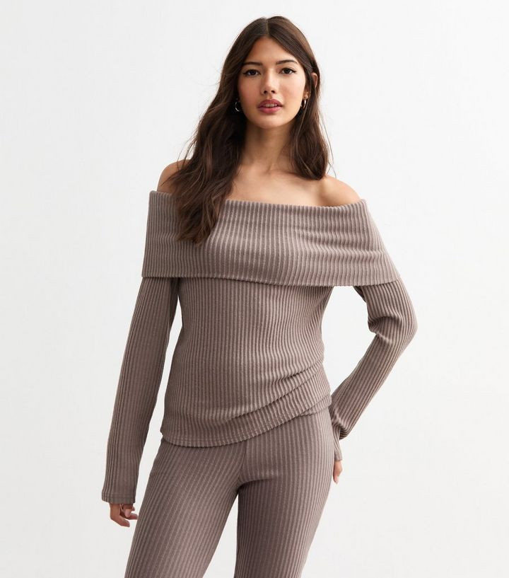 Mink Ribbed Bardot Jumper | New Look | New Look (UK)