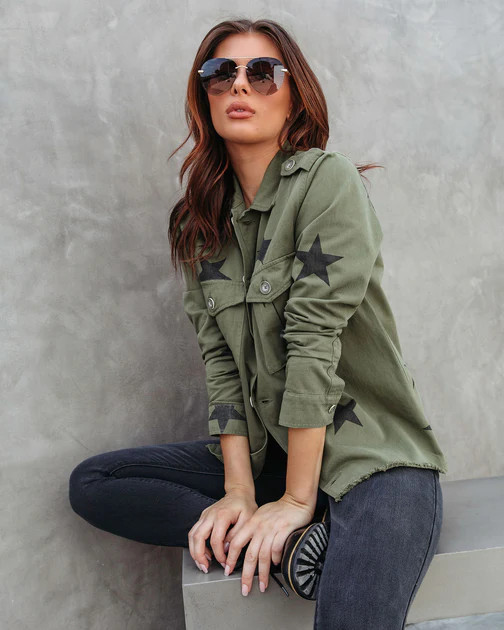 All Aligned Frayed Star Jacket - Olive - SALE | VICI