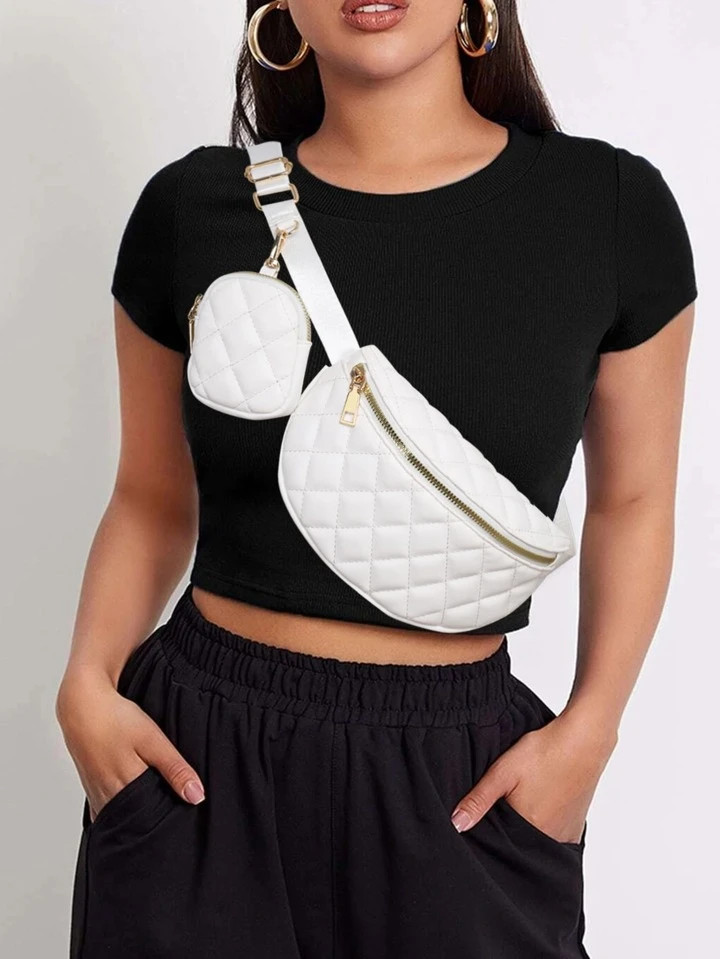 Waterproof,Lightweight,Business Casual Mini Geometric Quilted Waist Bag With Random Side Small Po... | SHEIN