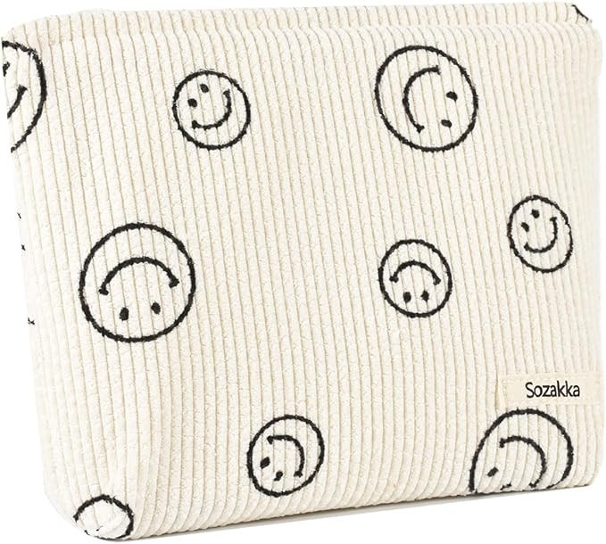 Fycyko Compatible with Makeup Bag Smile Printing Corduroy Toiletry Bag Travel Makeup Pouch Organi... | Amazon (CA)