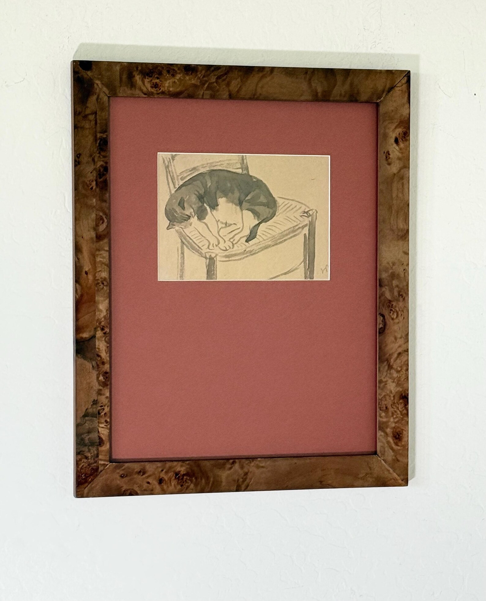 1900's "Sleeping Cat on Chair" Jane Poupelet in Burlwood Frame Custom Art Mat Giclee Fine Art Pri... | Etsy (Global)