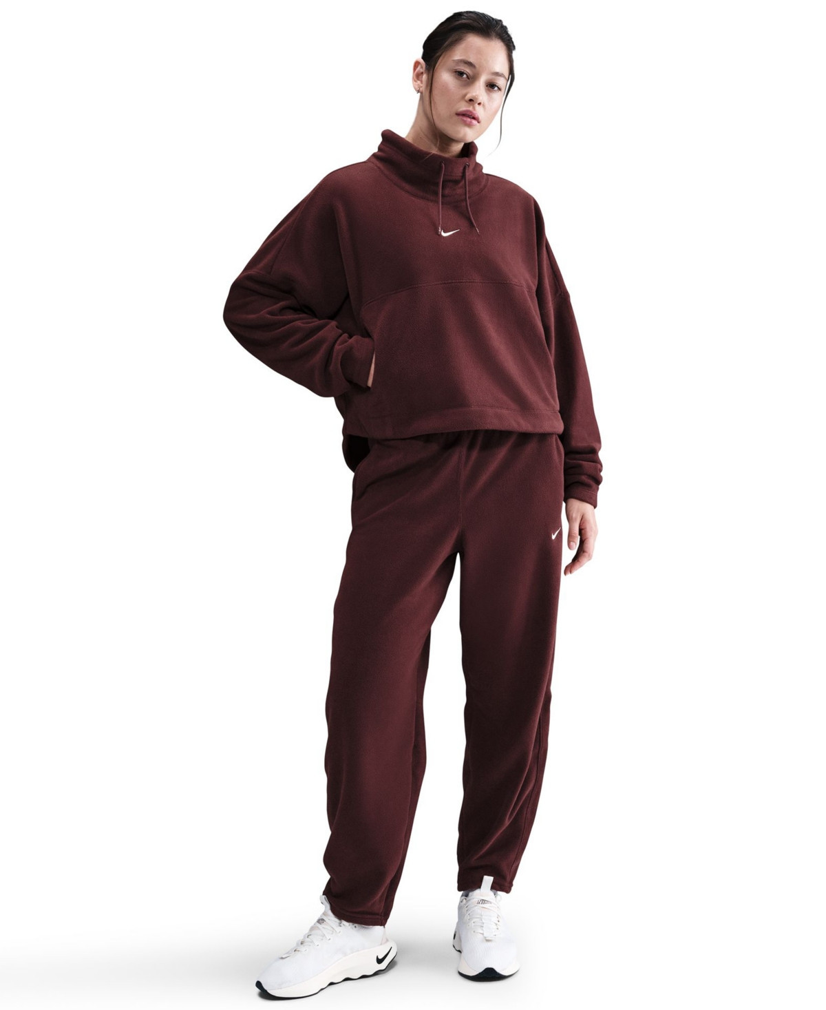 Nike Women's Therma-Fit Oversized Top - Burgundy Crush/White | Macy's