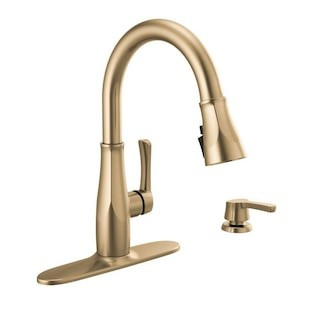 Owendale Gold Single-Handle Pull-Down Sprayer Kitchen Faucet with ShieldSpray Technology in Champagne Bronze | The Home Depot