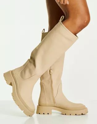 Pimkie knee high wellie boot in beige | ASOS (Global)