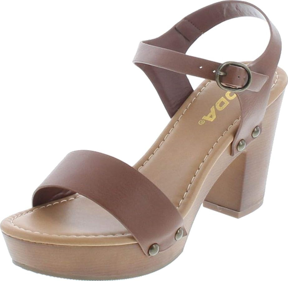 Soda CHIVAS ~ Women's Bold Buckles Studded Wedge Sandal | Amazon (US)