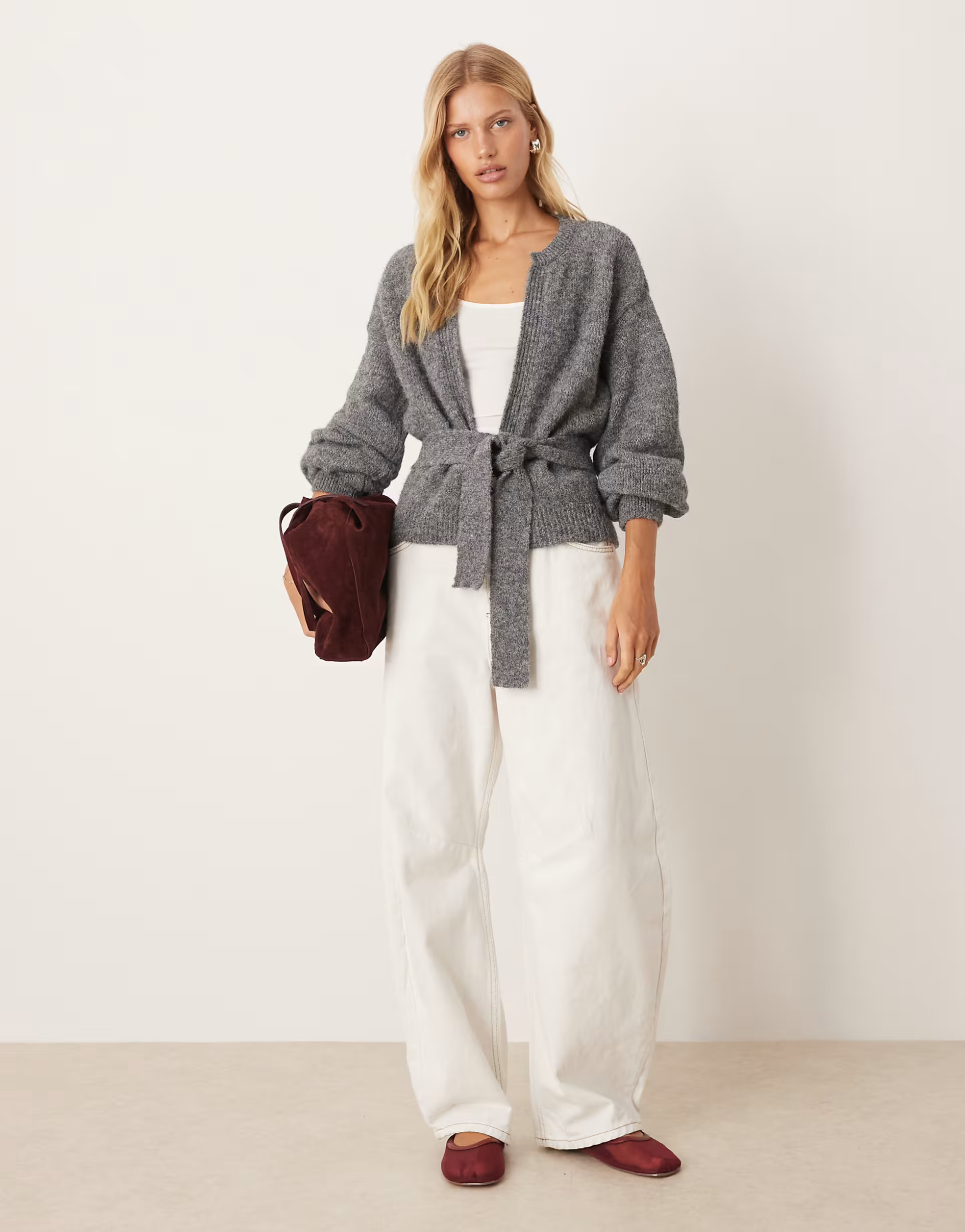 ASOS DESIGN knit oversized cardigan with tie waist with wool in charcoal | ASOS (Global)