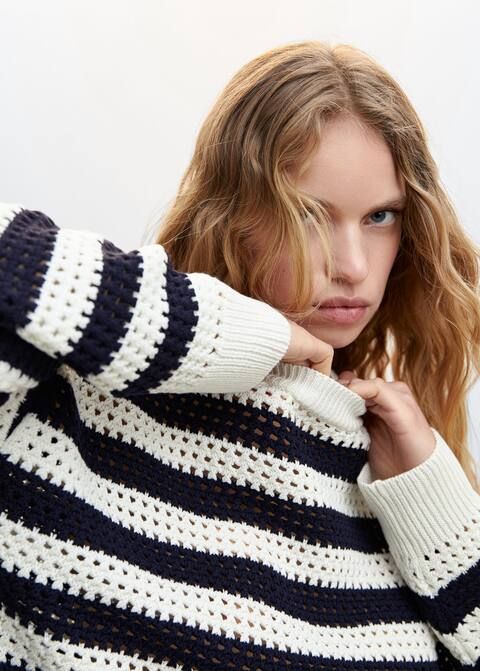 Striped openwork knit sweater -  Women | Mango USA | MANGO (US)