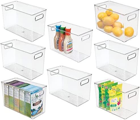 mDesign Tall Slim Rectangle Plastic Kitchen Storage Organizer Bin with Cutout Handles for Pantry, Ca | Amazon (US)