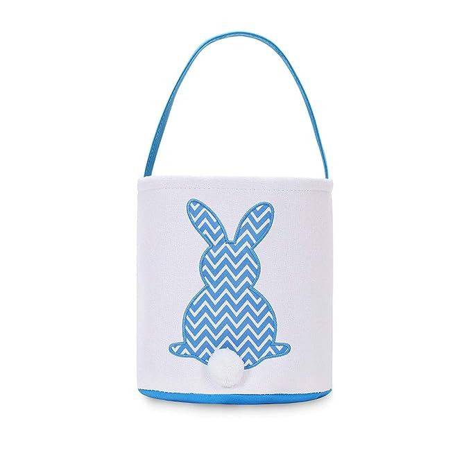 MONOBLANKS Easter Bunny Basket Bags for Kids Canvas Cotton Carrying Gift and Eggs Hunt Bag，Fluffy Ta | Amazon (US)