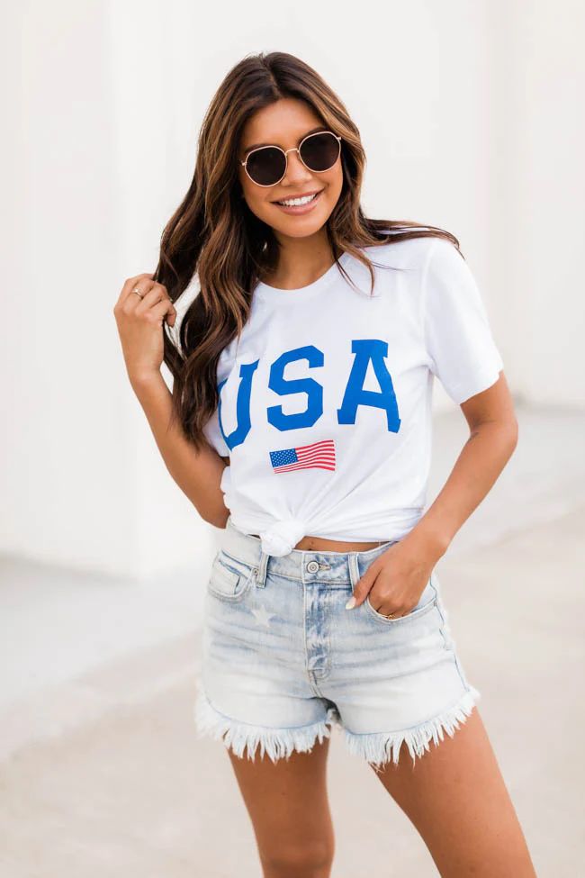 Athletic USA Flag Tee White | The Pink Lily Boutique