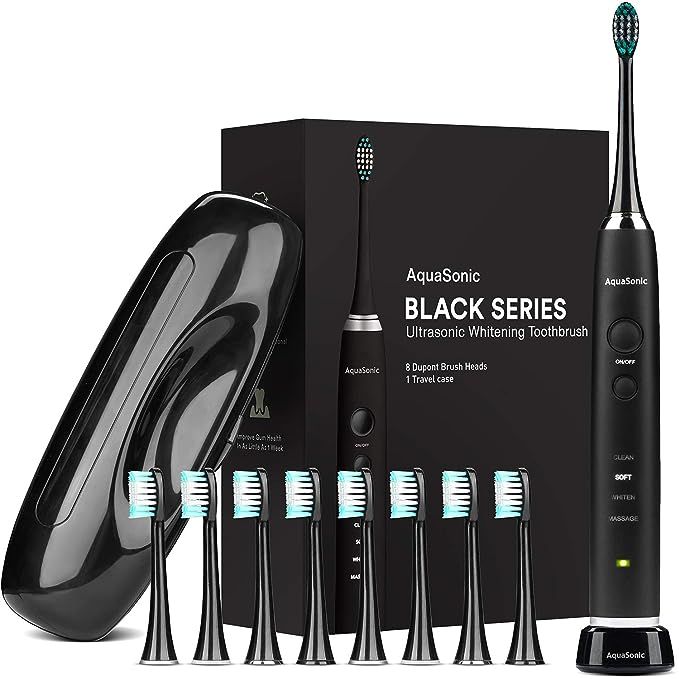 AquaSonic Black Series Ultra Whitening Toothbrush - 8 DuPont Brush Heads & Travel Case Included -... | Amazon (US)