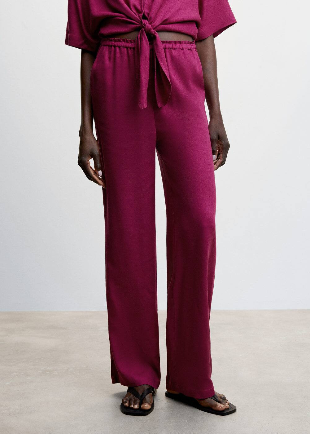 Satin pants with elastic waist | MANGO (US)