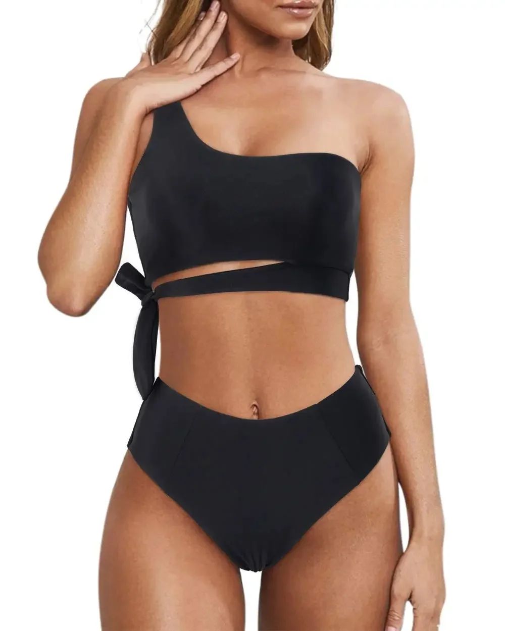 MOSHU One Shoulder Womens Bikini Sets High Waisted Bathing Suits for Women Tie High Cut Swimsuits | Walmart (US)