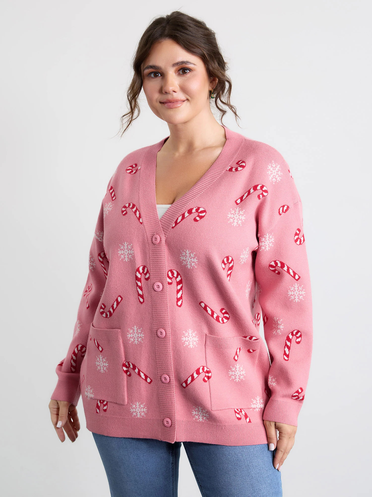 Holiday Candy Patch Pockets Knit Cardigan | Bloomchic