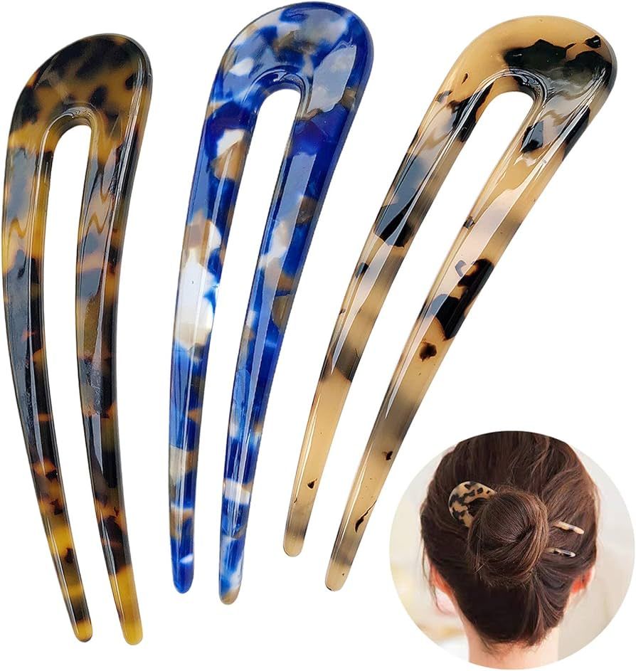 French Hair Forks Tortoise Shell U Shape Updo Hair Pins Clips for Thin Thick Hair, 4.3 inch Class... | Amazon (US)