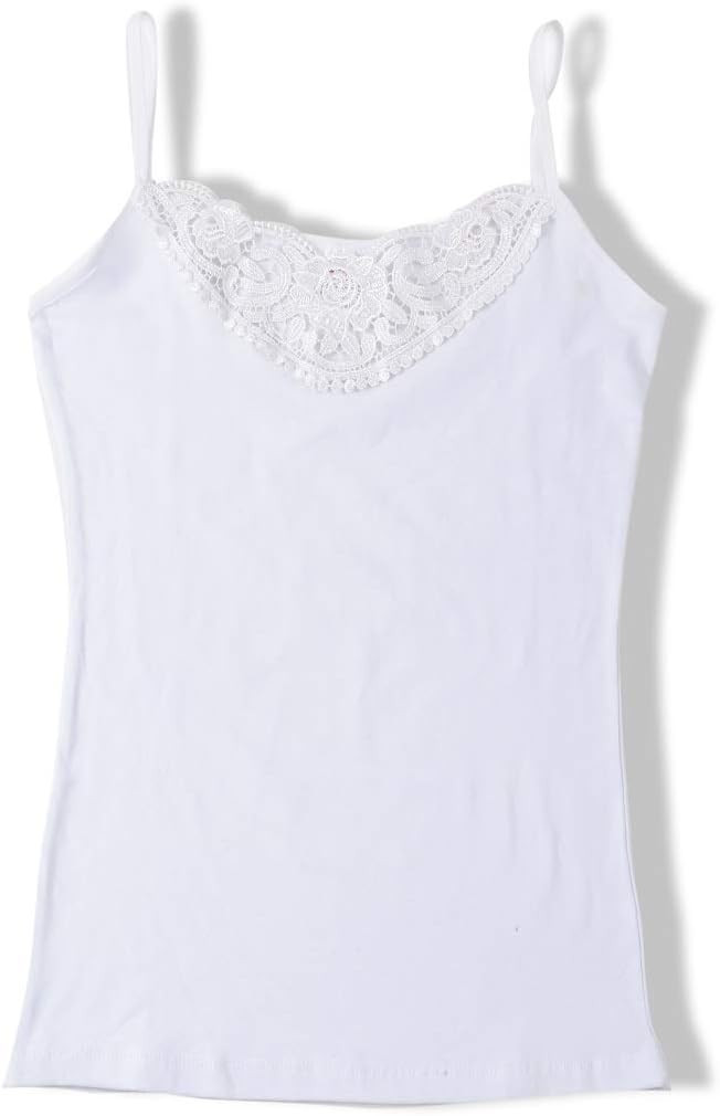Womens Tank Top Camisoles with Premium Cotton Italian Design - Trimmed with Flower Lace on Neckli... | Amazon (US)