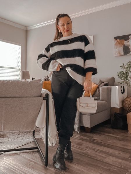 Who said bah humbug?! Omggg, I was sweating my behind off the other day in this mohair striped jumper. but I love it 
Dallas! Please cool down 🥵 🖤🤍🖤

#stripes #sweater #black and white looks #fallstyle #combat boots #hm

#LTKstyletip #LTKmidsize #LTKover40