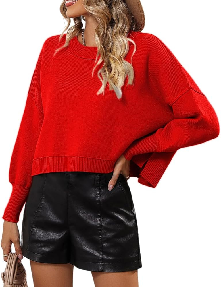 BONITEE Womens Sweaters 2026 Trendy Knitted Cropped Sweater Long Sleeve Crop Top Soft Casual Loos... | Amazon (CA)
