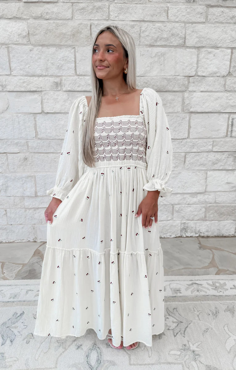 Lovely View Cherry Puff Sleeve Midi | CK Squared Boutique