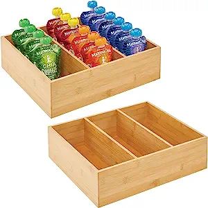 mDesign Bamboo Kitchen Cabinet Pantry Organizer Bin - 3 Divided Sections - Eco-Friendly, Multipur... | Amazon (US)