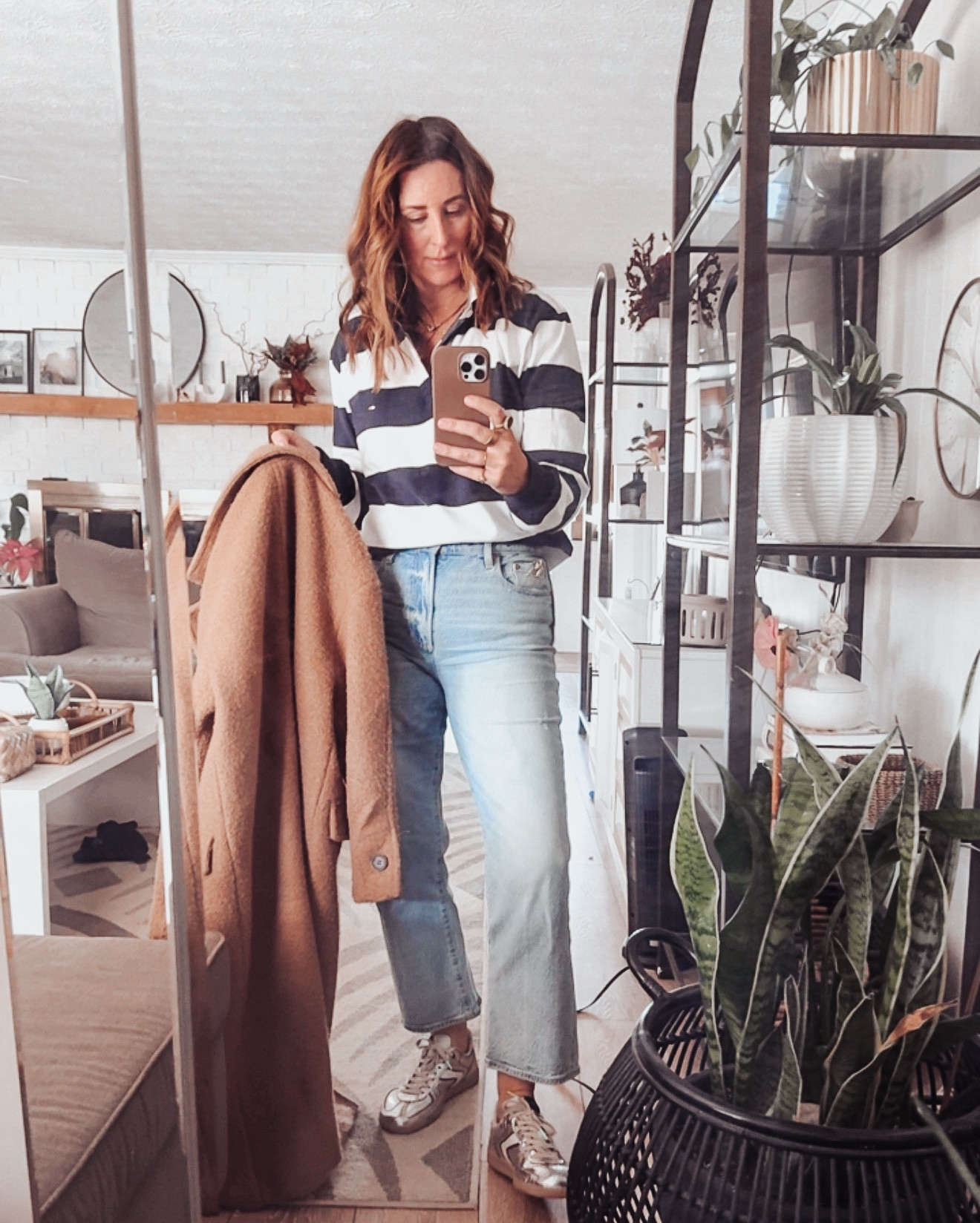 Rugby shirt | pistola denim | winter outfit | metallic sneakers | mom outfit | nautical | thrift finds | #ltkfit #ltkmomlife | loft 

#LTKSaleAlert #LTKOver40 #LTKMidsize