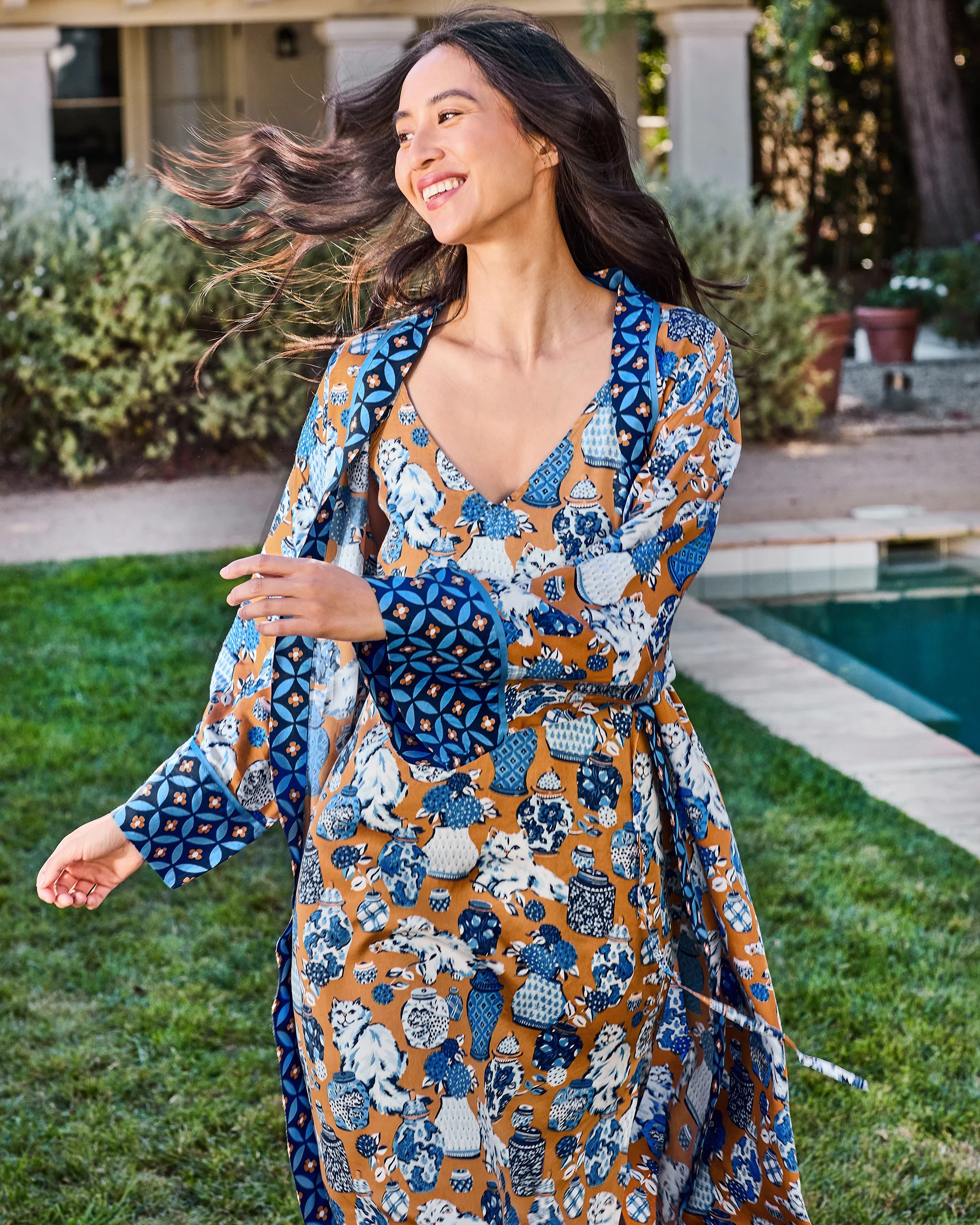 Fancy Cat - Satin Robe - Tobacco | Printfresh