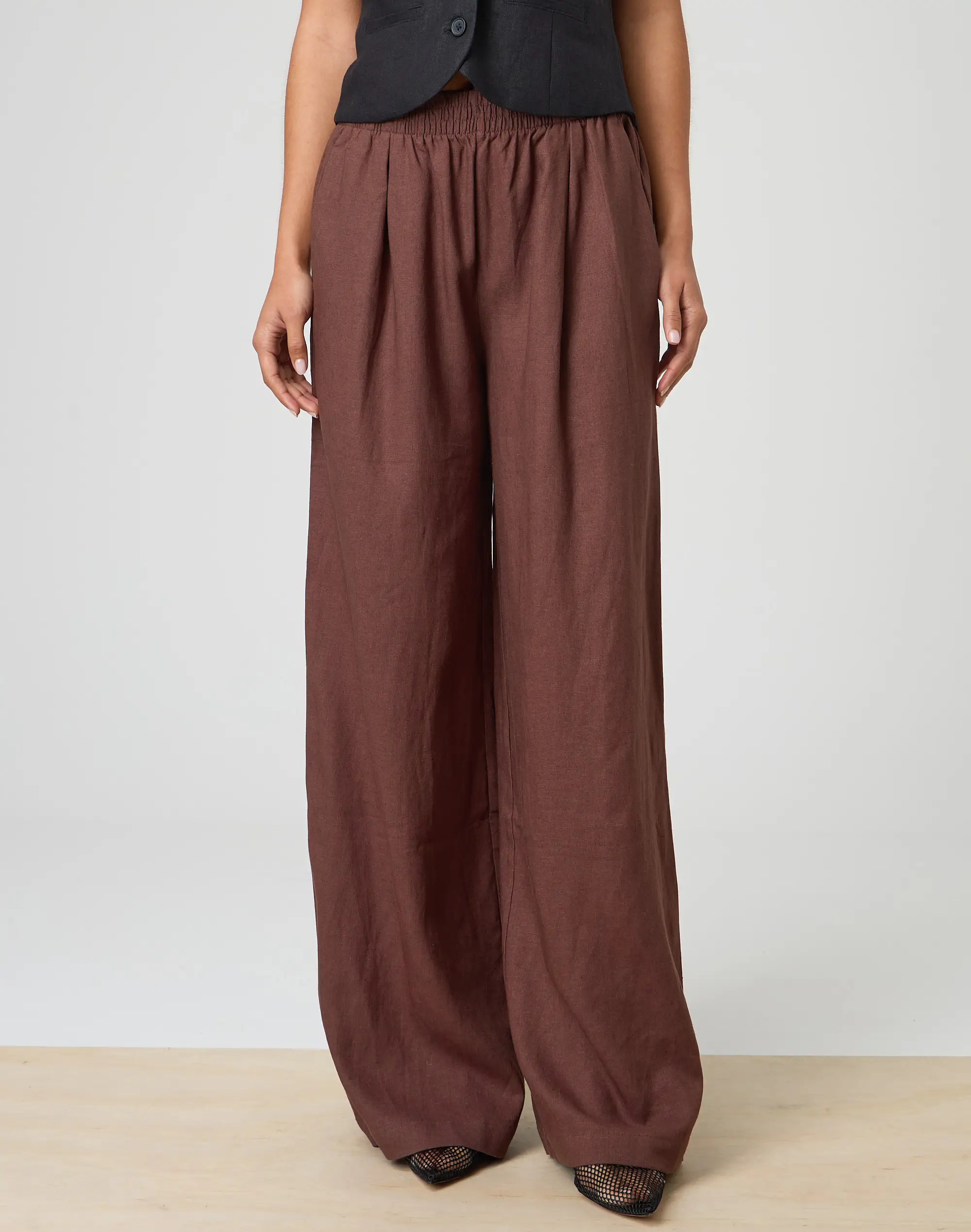 Elastic Waist Wide Linen Leg Pant | Glassons (Australia)