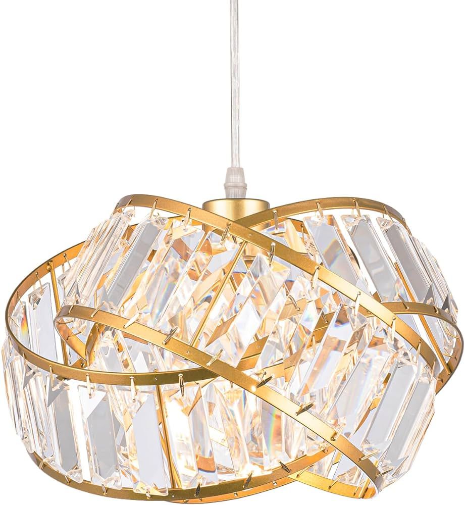 MPDITO Crystal Chandelier Light Fixure Mid Century Modern Geometric Golden Ring Chandelier with C... | Amazon (US)