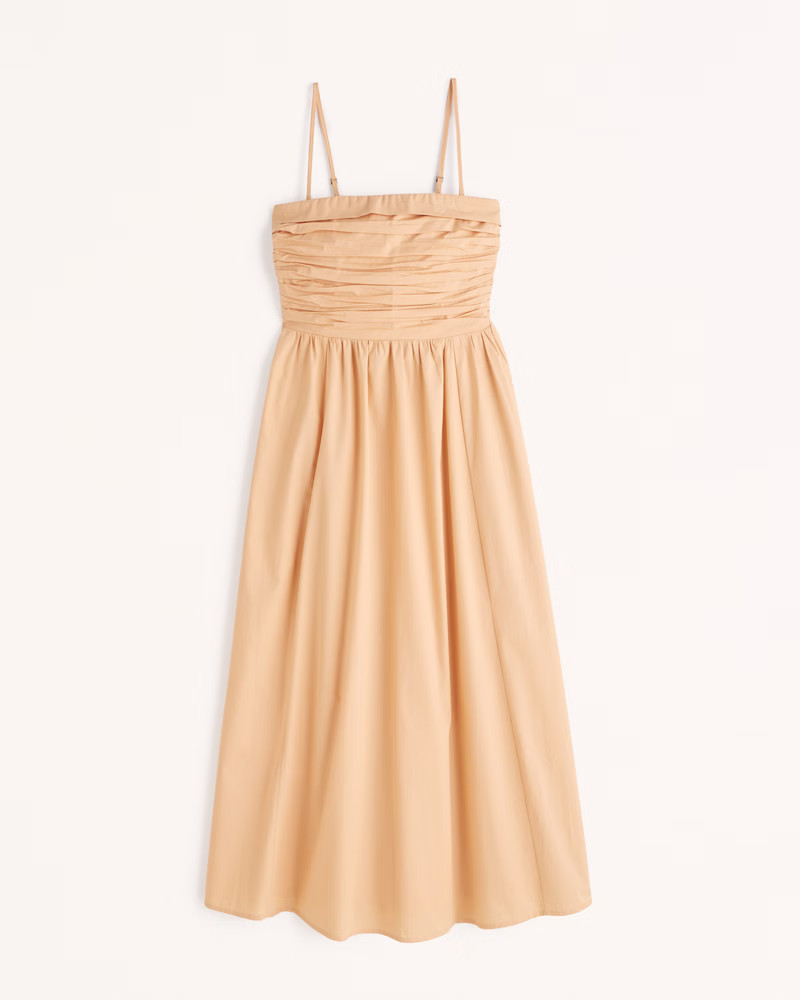 Poplin Strapless Midi Dress | Abercrombie & Fitch (US)