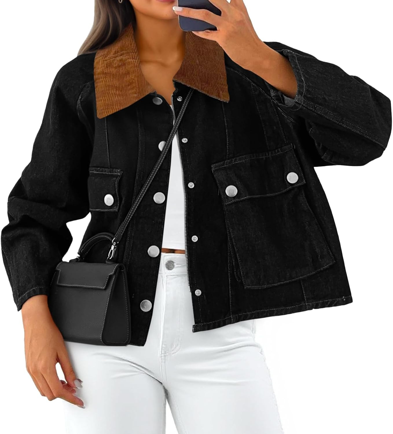 Cicy Bell Womens Cropped Barn Jackets Button Down Casual Denim Outerwear | Amazon (US)